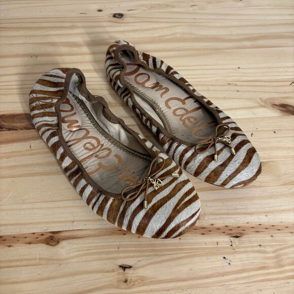Sam Edelman 8.5 Fur Dyed Cow Hair Felicia Luxe Ballet Shoes Brown Zebra Print - Picture 1 of 11
